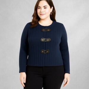 Tahari Woman’s 1X Merino Wool Blend Cardigan Sweater Toggle Closure Plus Size